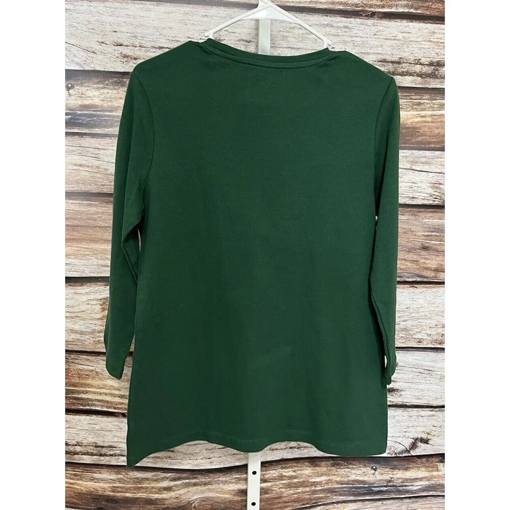 KIM ROGERS NWT Women's Christmas Boston Terrier With Antlers Top Green Small - Picture 7 of 9